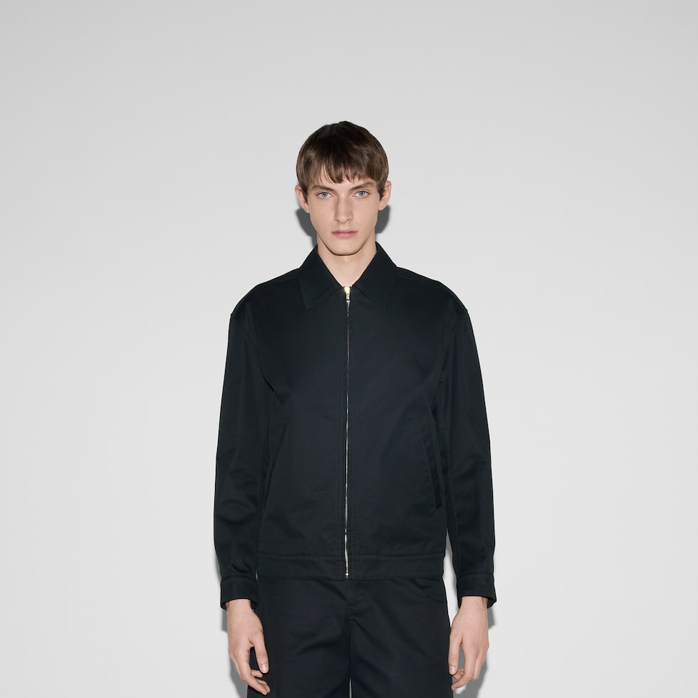 Cotton twill jacket with Web in dark blue | GUCCI® UK