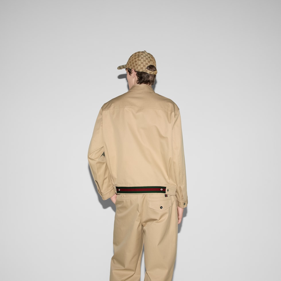 【日本製】 Cotton twill jacket with Web in sand | GUCCI® SG アクセサリー