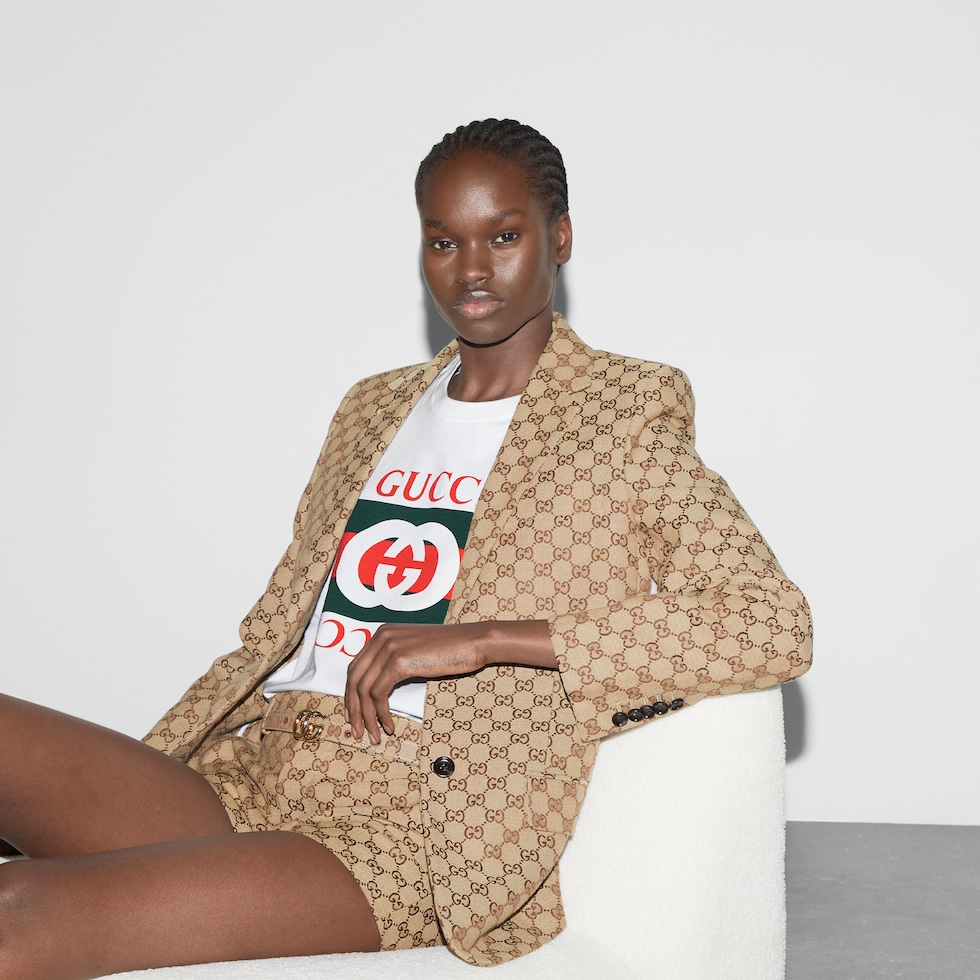 Printed cotton jersey T-shirt in white | GUCCI® CZ