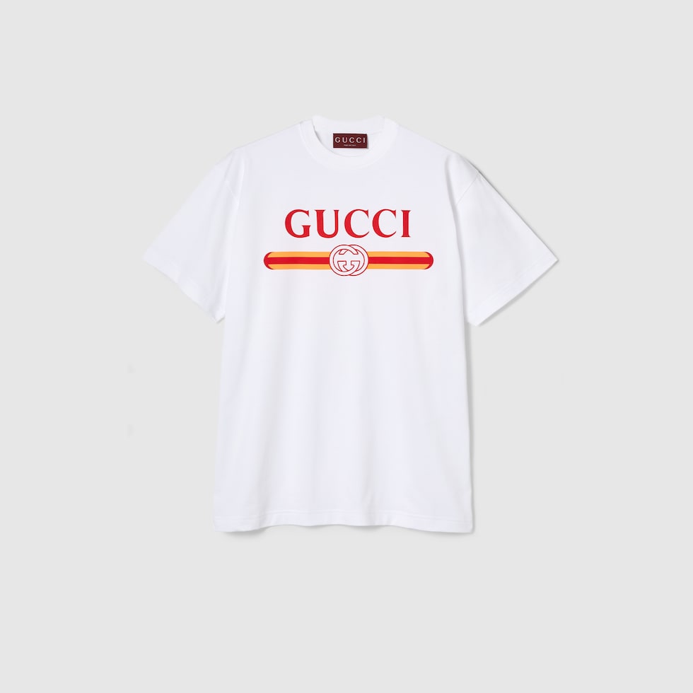 GUCCI Printed Cotton Jersey T shirt Size M White Ready to wear