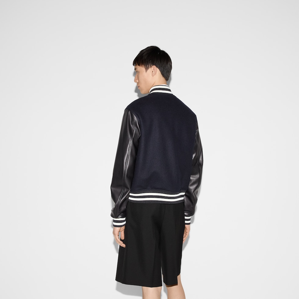 Wool and leather bomber jacket in navy | GUCCI® US