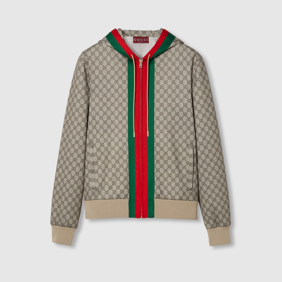 Technical jersey zip jacket with Web in beige and ebony