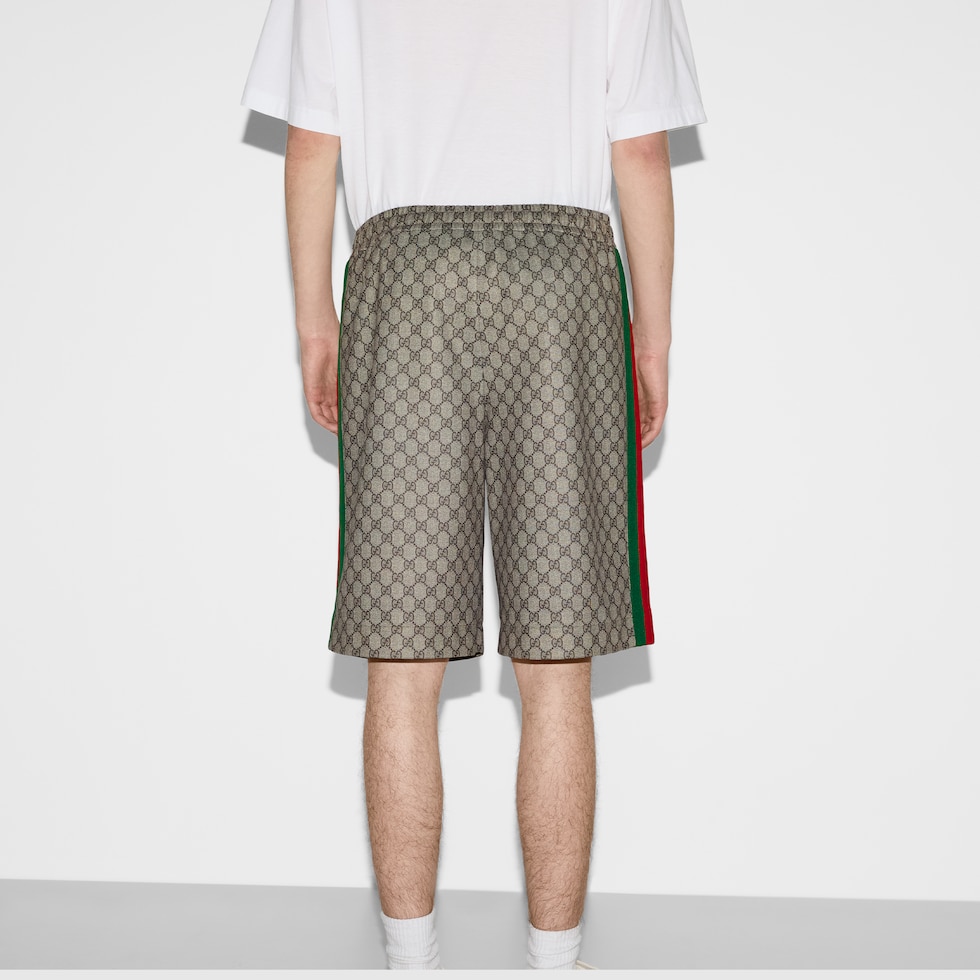 Technical jersey short with Web in beige and ebony GUCCI GR