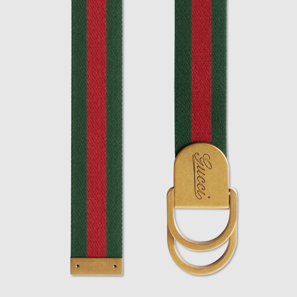 Web wide belt with Gucci script buckle in green and red canvas GUCCI Canada