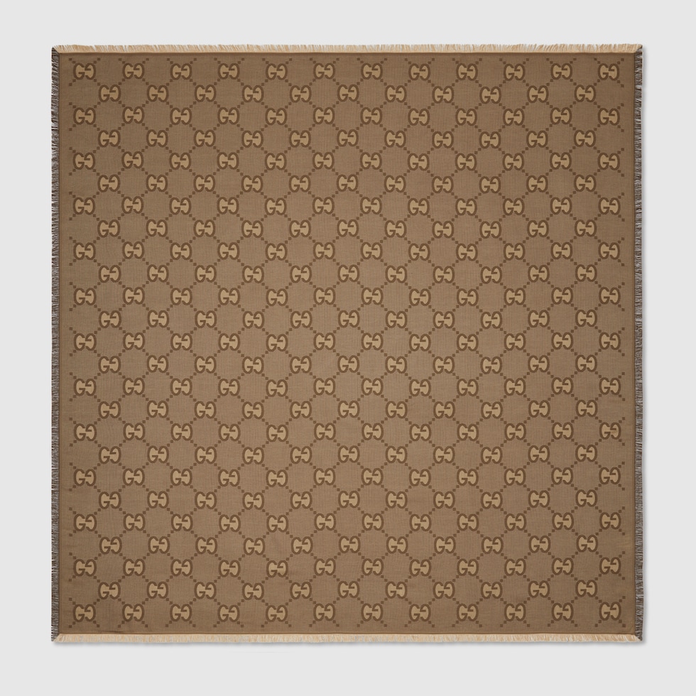Schultertuch aus GG Baumwoll-Seidenjacquard in braun und camel  