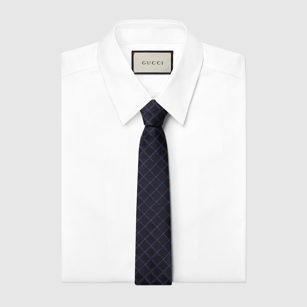 小物 GUCCI Lustrous Vivid Velvetish Tie Silk jacquard tie in dark blue | GUCCI® US