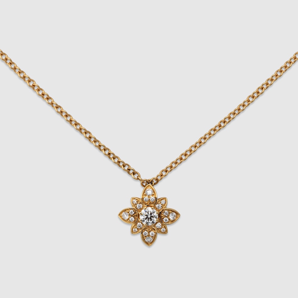 【グッチ】ブロンディ クリスタル ネックレス Gucci Blondie crystal necklace in rose gold-toned metal