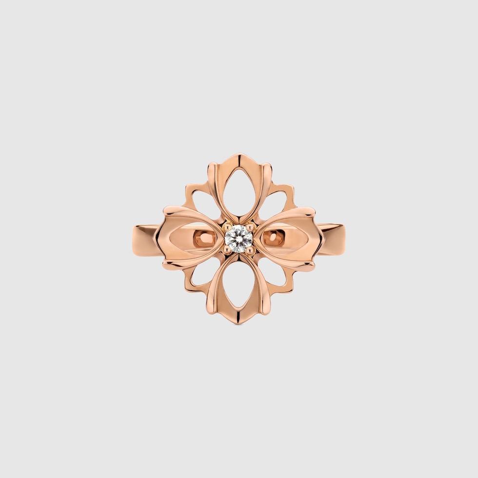 関税送料込】 グッチ フローラ ダイヤモンド付き 18K リング #16 グッチ フローラ〕オンライン限定 ダイヤモンド付き 18K リング