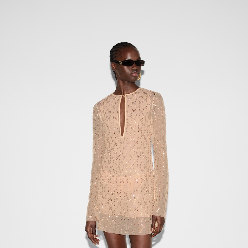 Crystal GG nylon tulle dress in pink | GUCCI® AE