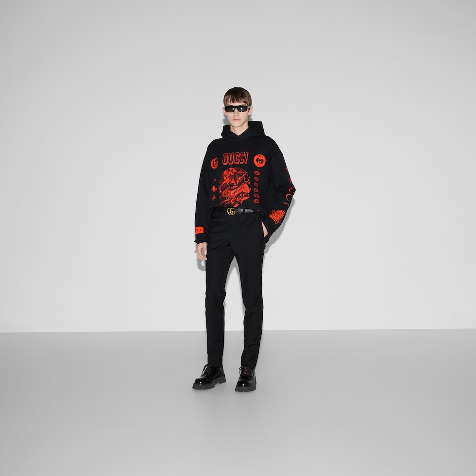 Black gucci logo hoodie best sale