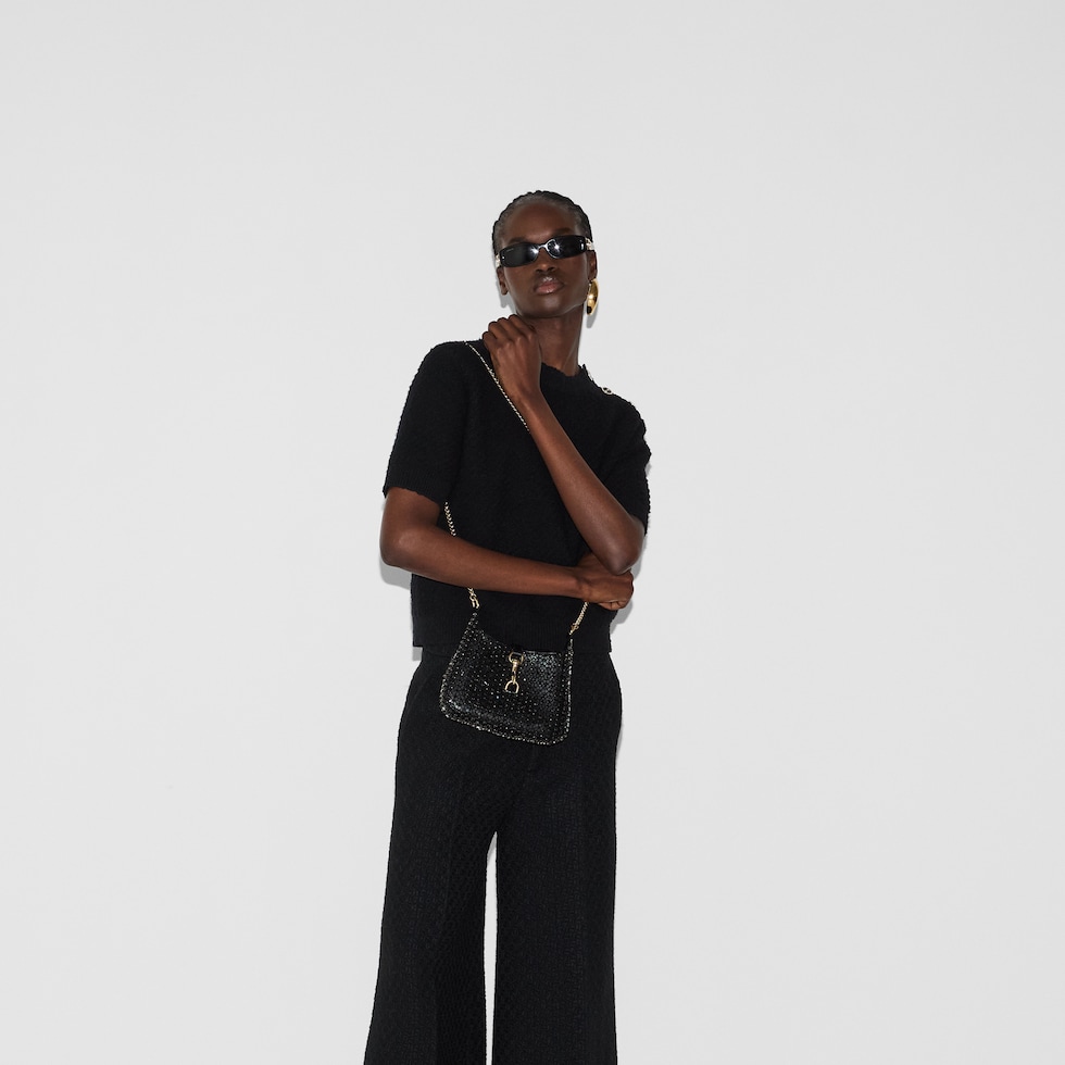 Mini Sac à Main Daniel Swarovski En Cuir Noir à Ansers Cristallisées - Occasion