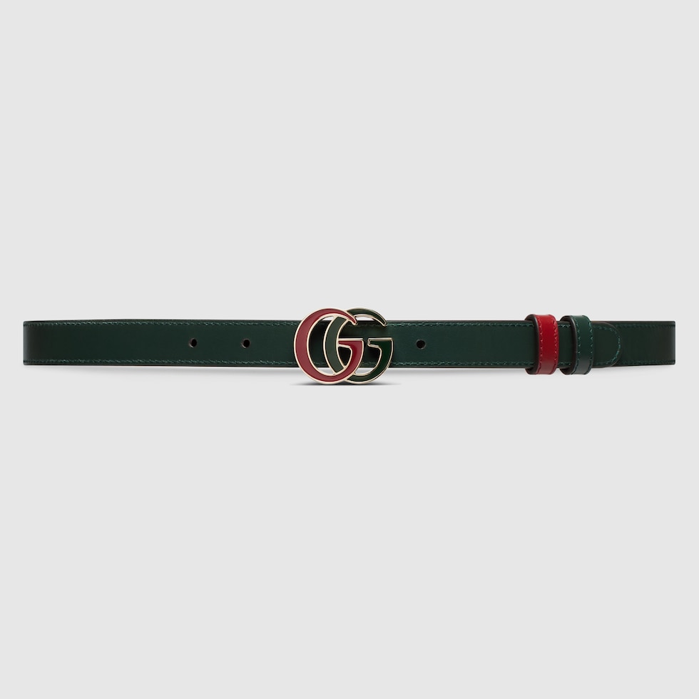 GG Marmont reversible thin belt in red and green leather GUCCI US