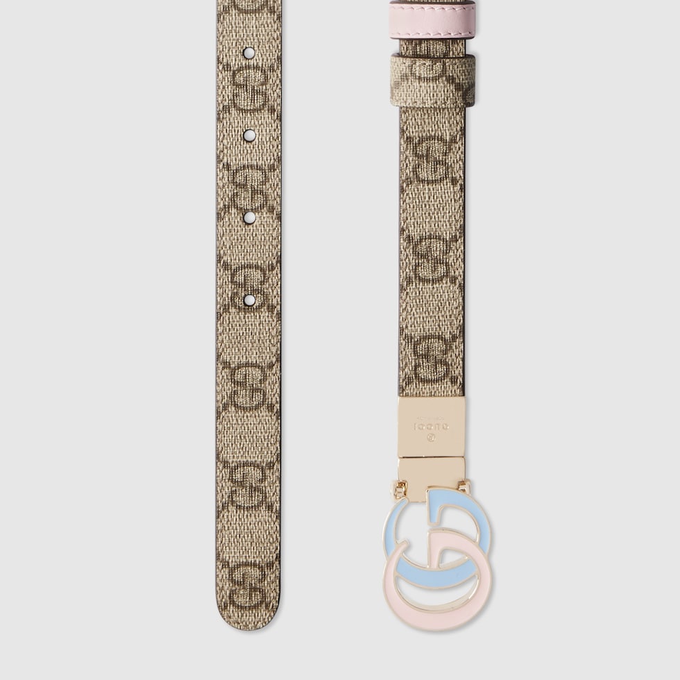 GG Marmont reversible thin belt in beige Supreme and pink leather GUCCI UK