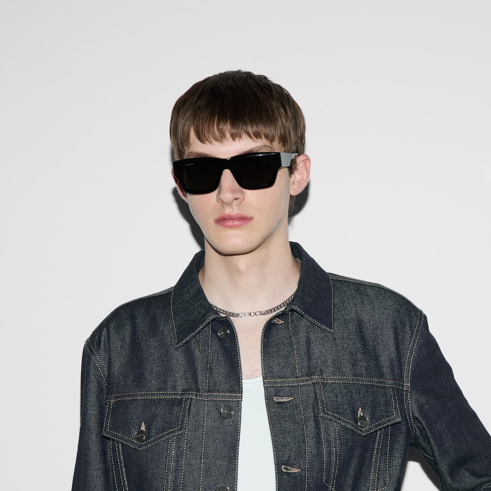 Rectangular frame sunglasses in black and grey | GUCCI® US