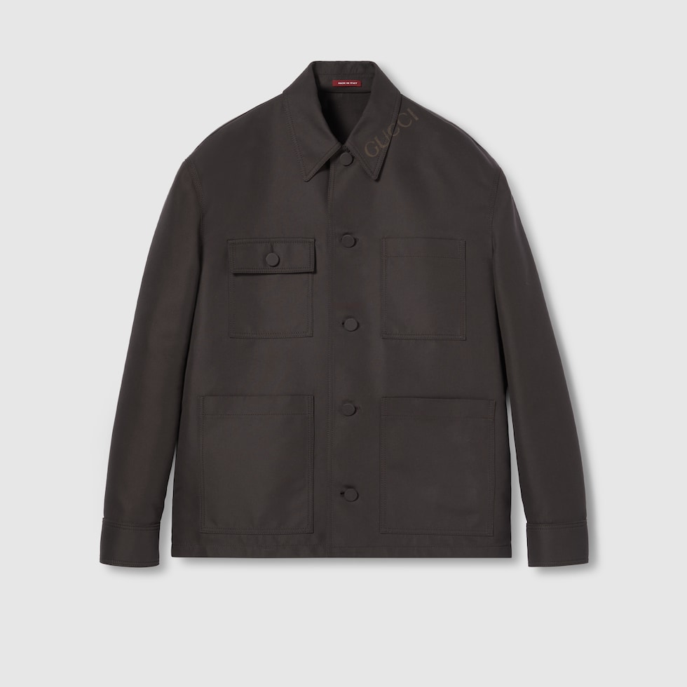 Technical cotton jacket in dark brown | GUCCI® US