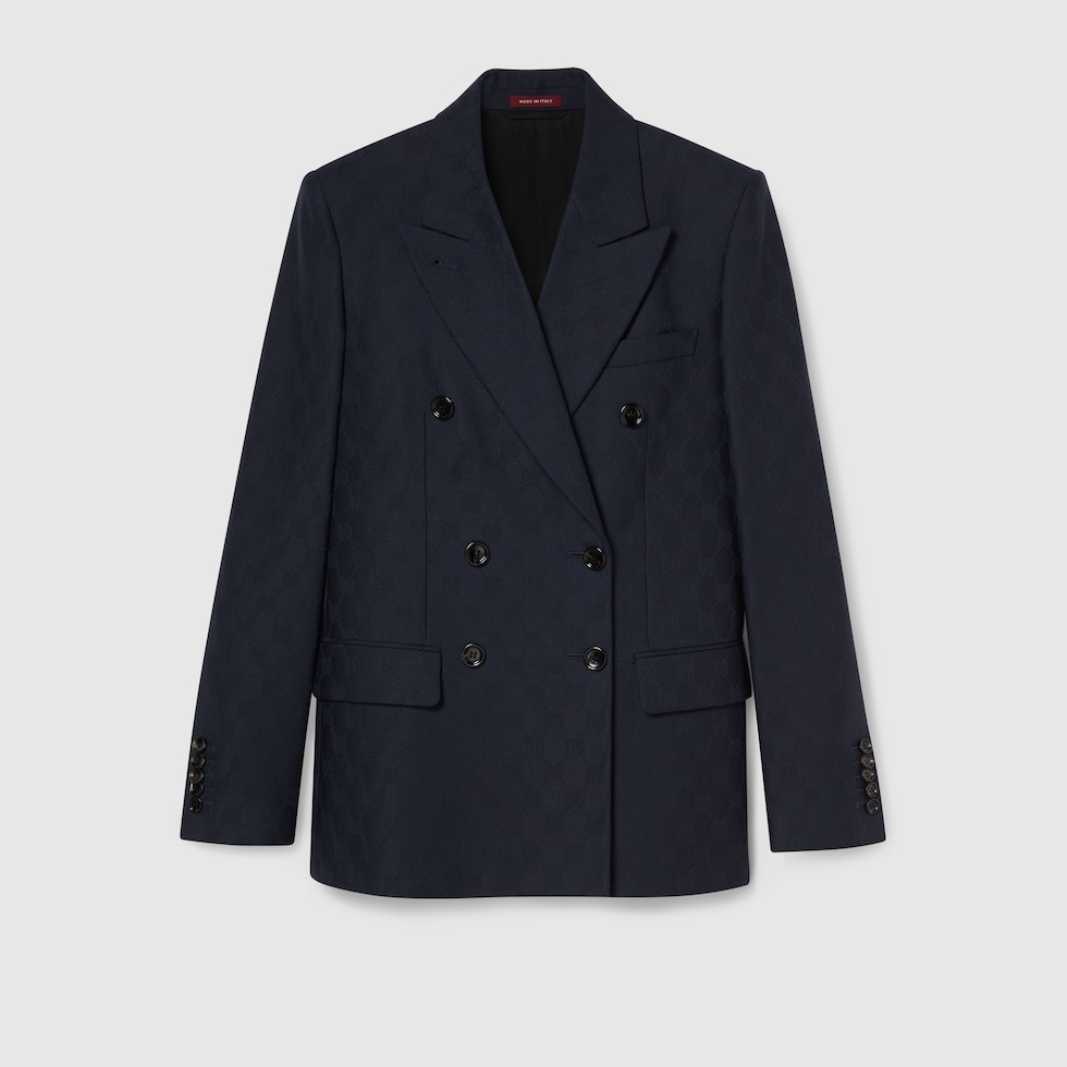 25新作 グッチ ウール ダブルブレスト ジャケット レディース Double-breasted GG wool jacket in black | GUCCI® US
