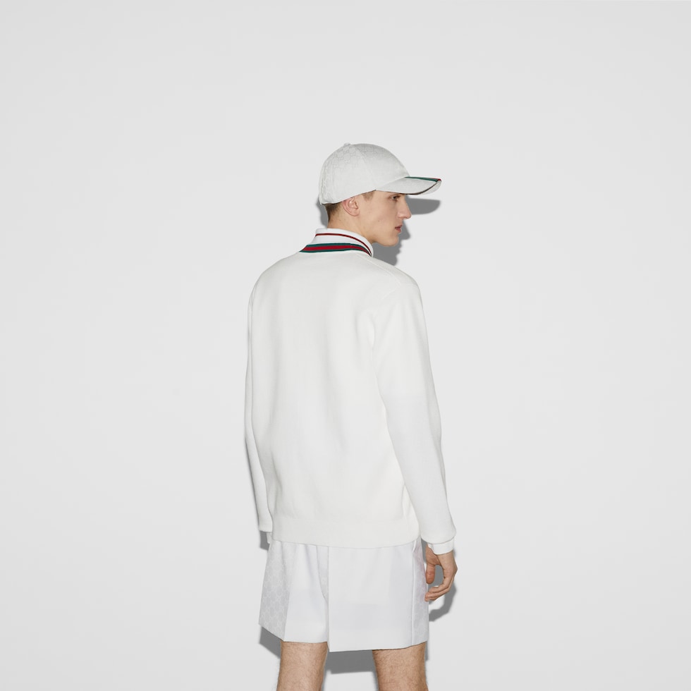 Cotton knit cardigan with Web in white | GUCCI® US
