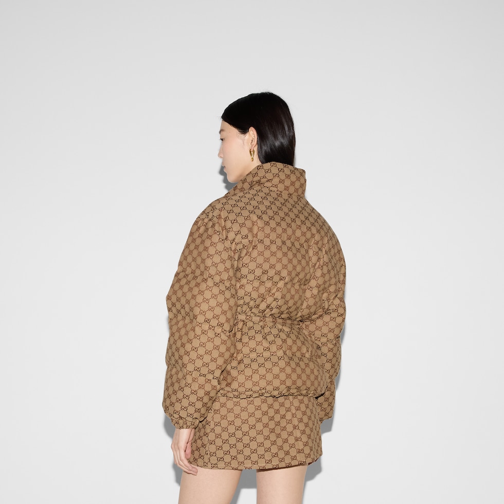 GG canvas bomber jacket in camel and ebony | GUCCI® US GG canvas bomber jacket in camel and ebony | GUCCI® US