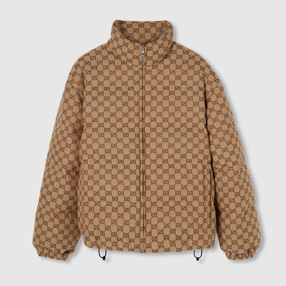 GG canvas bomber jacket in camel and ebony | GUCCI® US