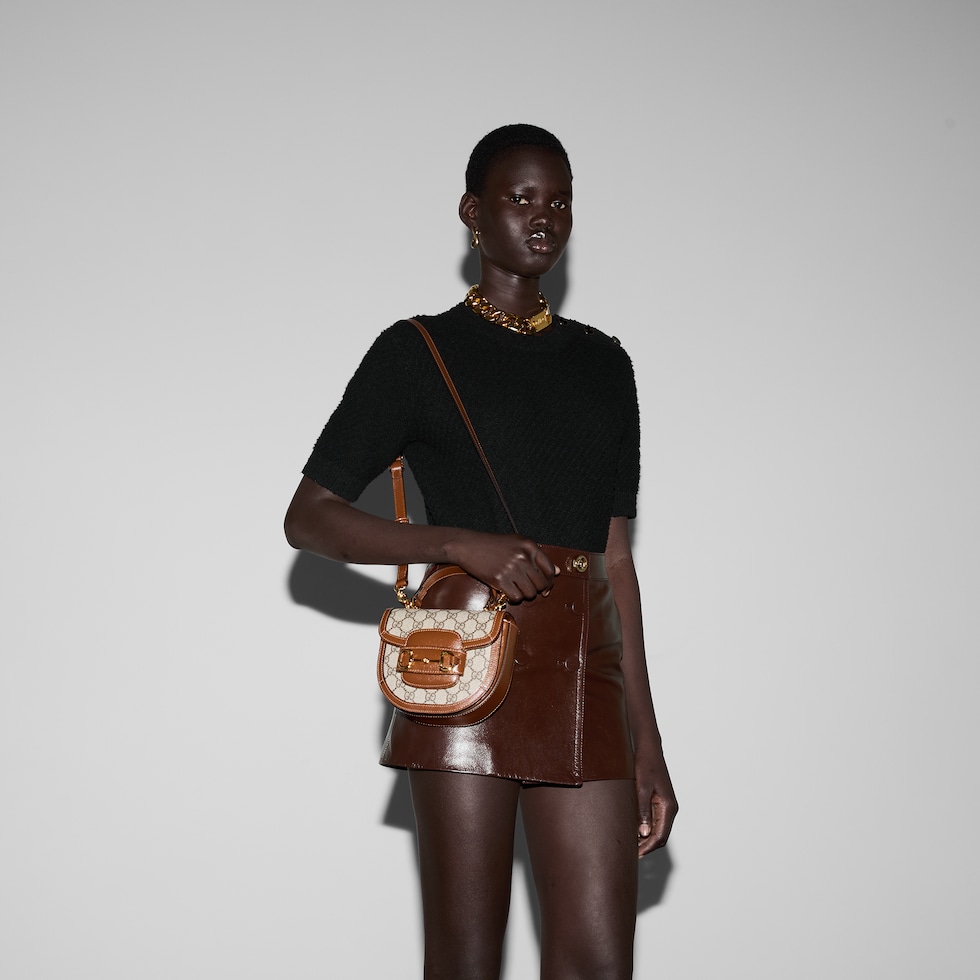 Gucci Horsebit 1955 mini top handle bag in beige and ebony Supreme GUCCI Canada