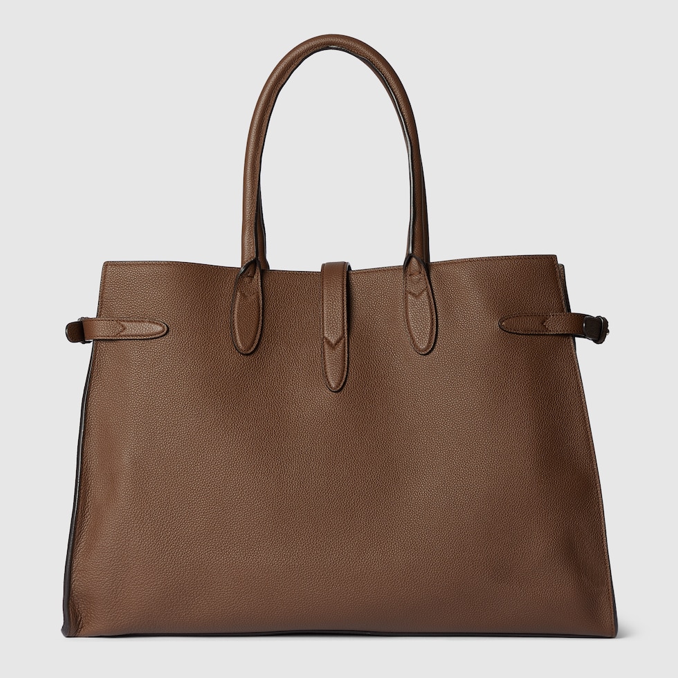 Large tote bag with hook closure in light brown leather GUCCI UK