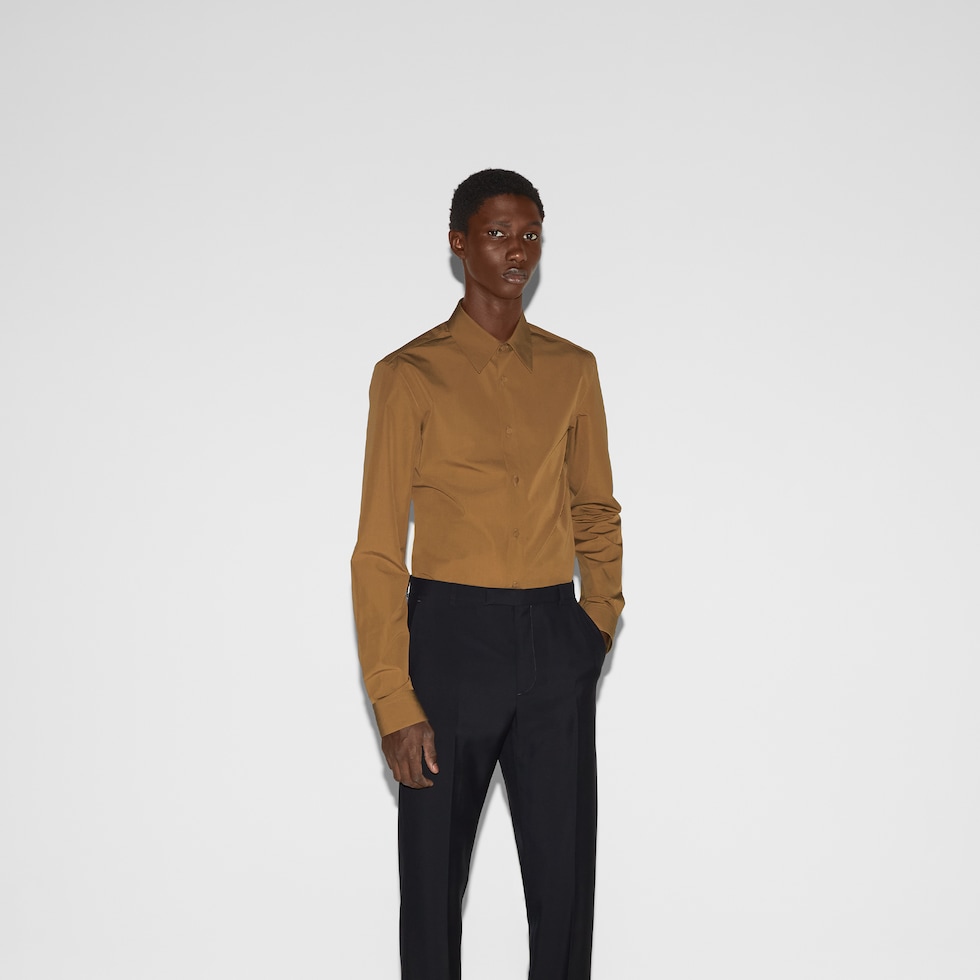 Heavy cotton poplin shirt in light brown | GUCCI® US