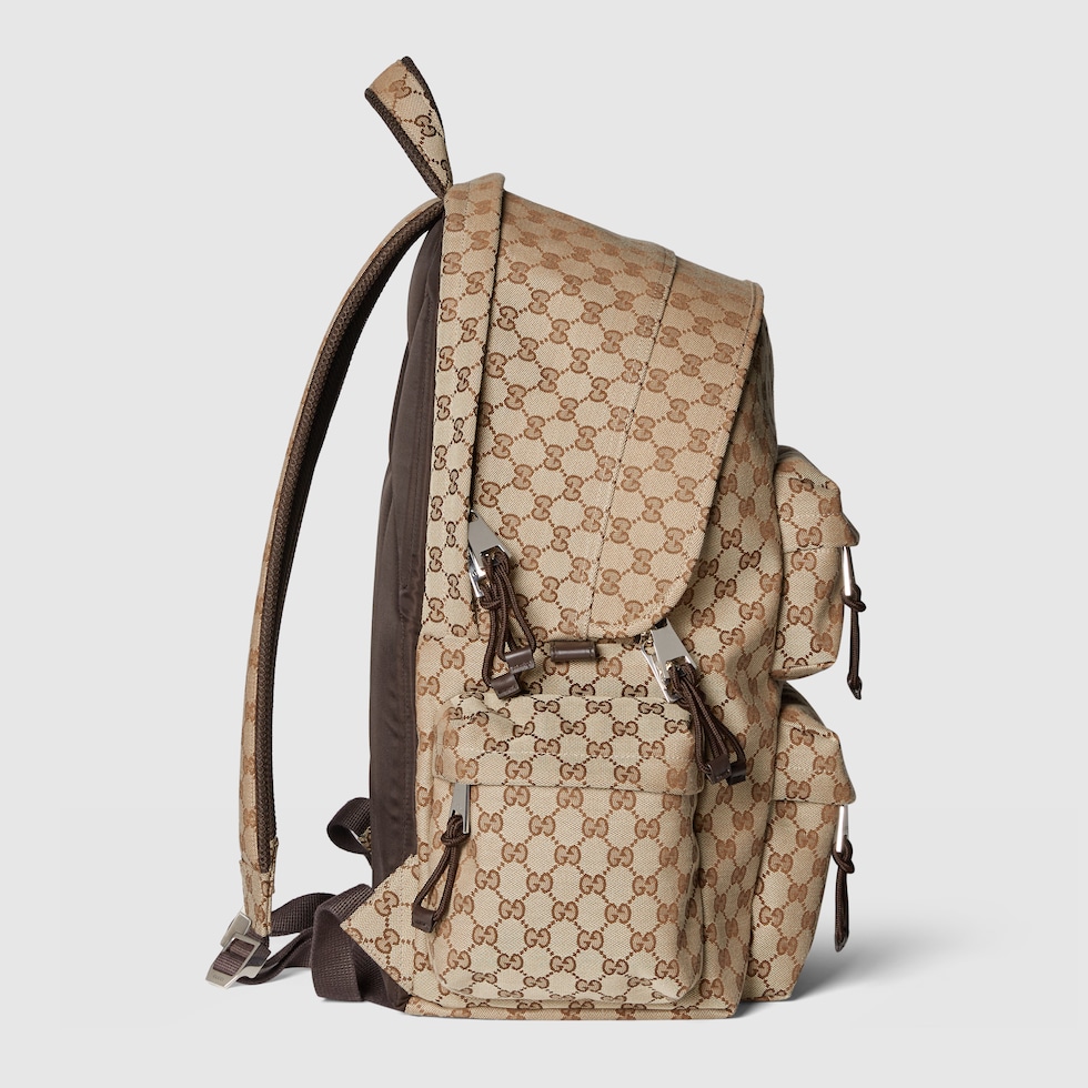 GG canvas large backpack in beige and dark brown GG canvas