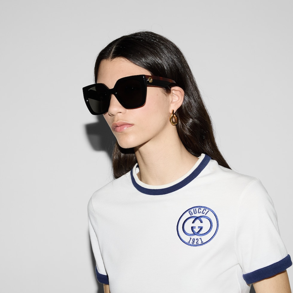 Square-frame sunglasses in black acetate | GUCCI® US