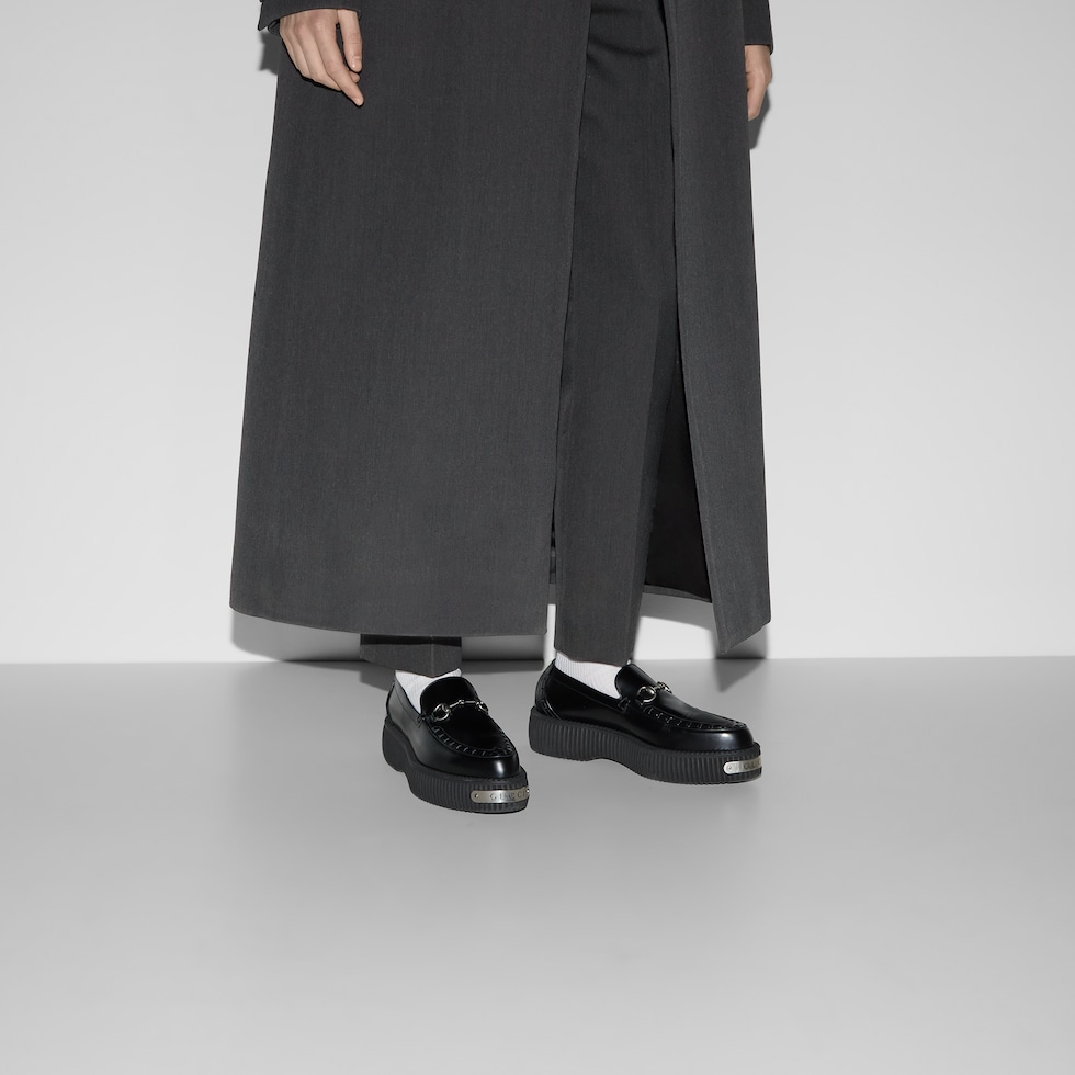Men's Gucci Horsebit creeper loafer in black leather | GUCCI® US