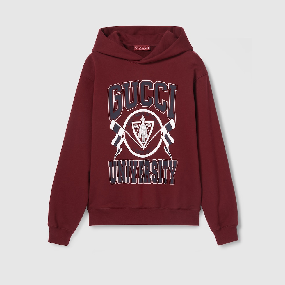 Cotton jersey printed hooded sweatshirt in Gucci Rosso Ancora red GUCCI MX