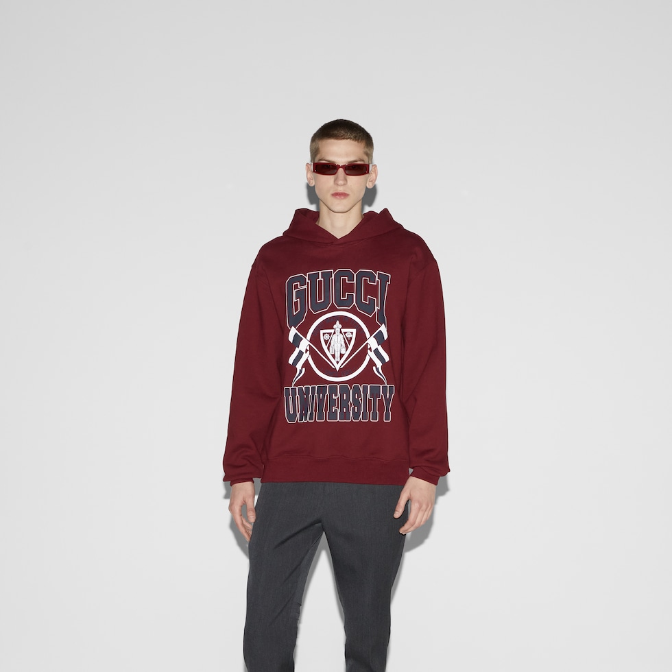 Cotton jersey printed hooded sweatshirt in Gucci Rosso Ancora red GUCCI MX