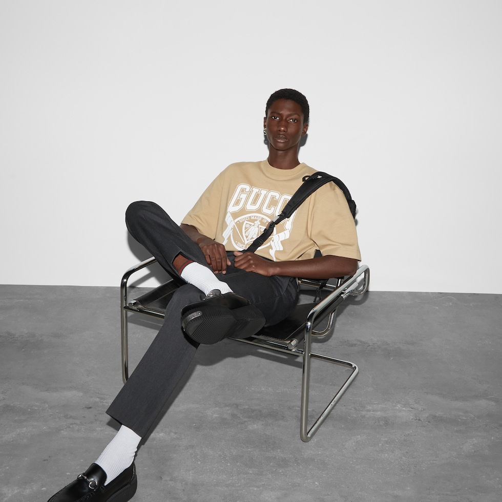 Cotton jersey printed T-shirt in beige | GUCCI® US Cotton jersey printed T-shirt in beige | GUCCI® US