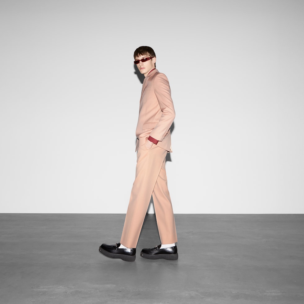 Heavy wool pant with embroidery in light pink | GUCCI® TH