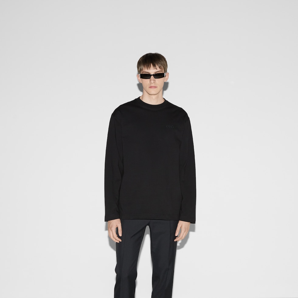 【関税＆送料込み】Gucci Long Sleeve Cotton T-Shirt Cotton jersey long sleeve T-shirt in black | GUCCI® US