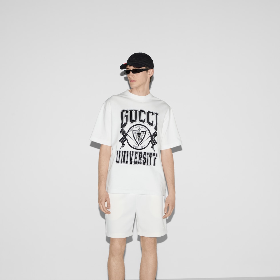 Cotton jersey printed T-shirt in white | GUCCI® SG