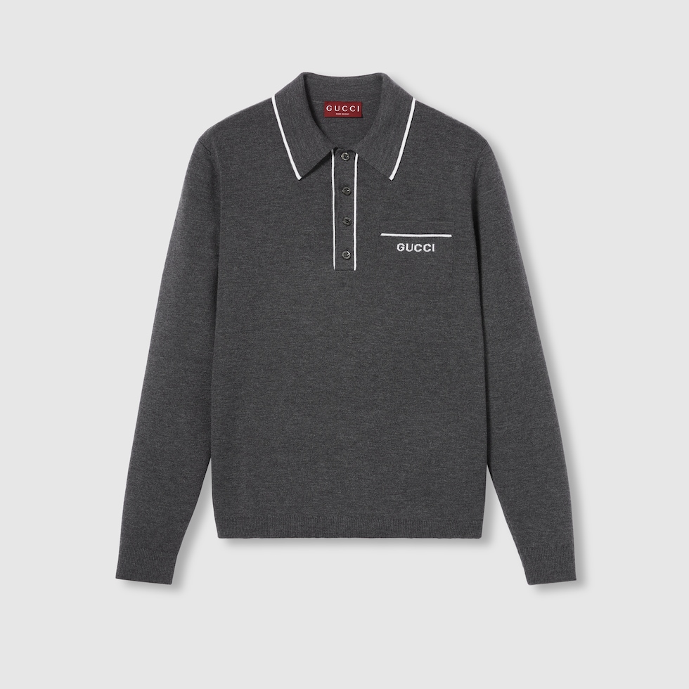 Polo a maniche lunghe in lana lavorata a maglia in grigio GUCCI Italia