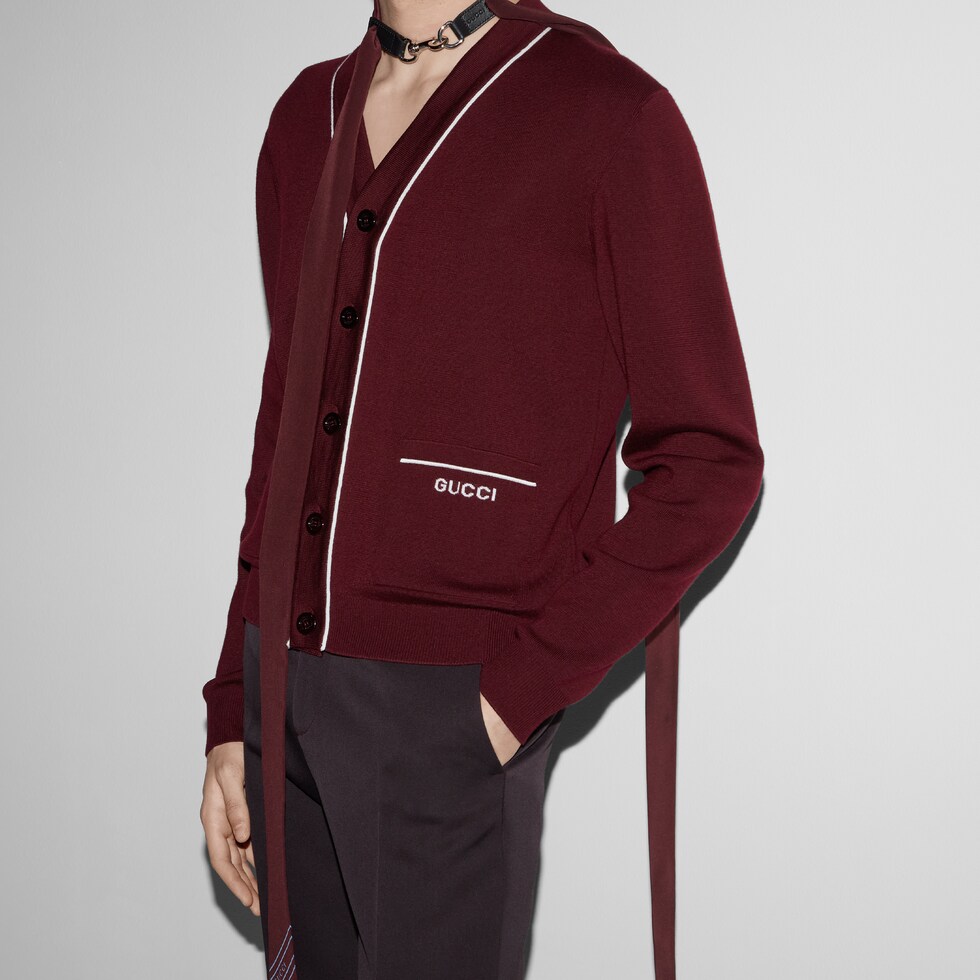 Knit wool cardigan in burgundy | GUCCI® US