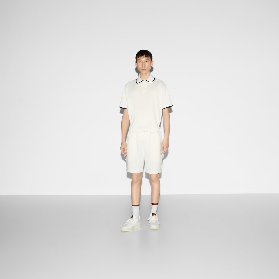 Cotton piquet shorts with embroidery in white | GUCCI® US