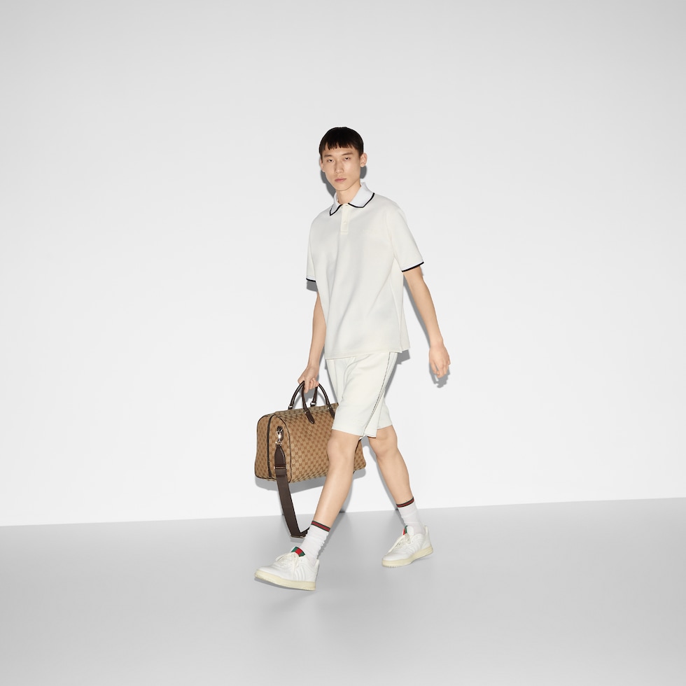 Cotton piquet shorts with embroidery in white | GUCCI® US