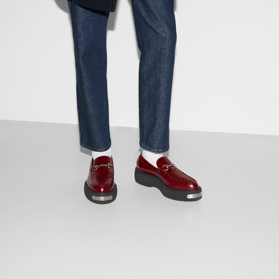 お歳暮 のし Men's Gucci Horsebit creeper loafer in Rosso Ancora red 靴