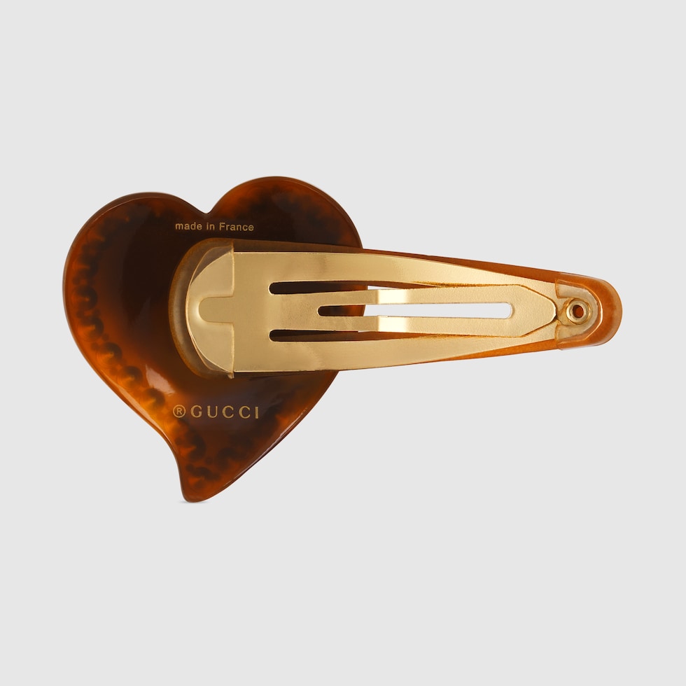 Hair clip with Interlocking G heart in tortoiseshell resin