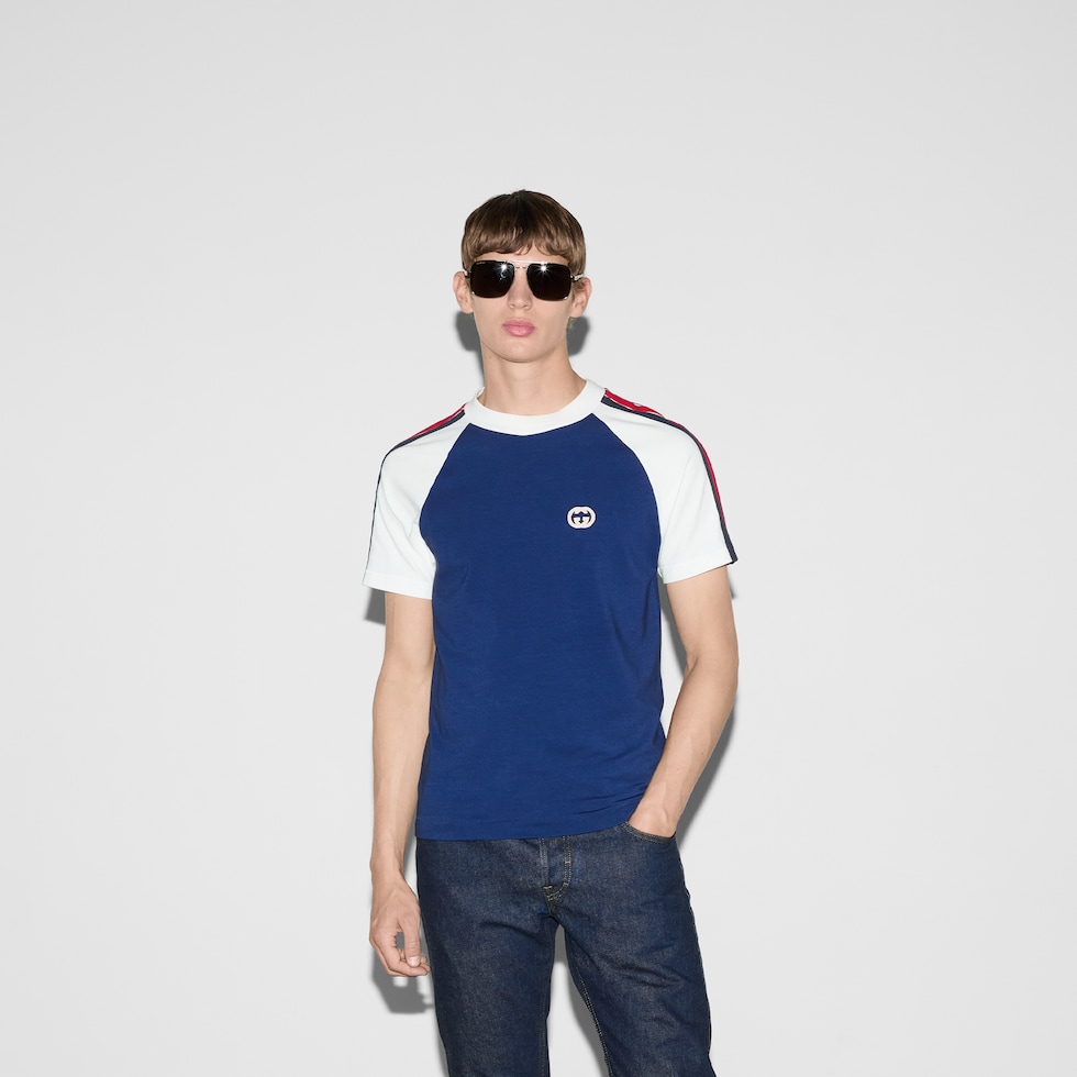 パッチ付き コットンジャージー Tシャツ ・ブルー＆ホワイト | GUCCI公式