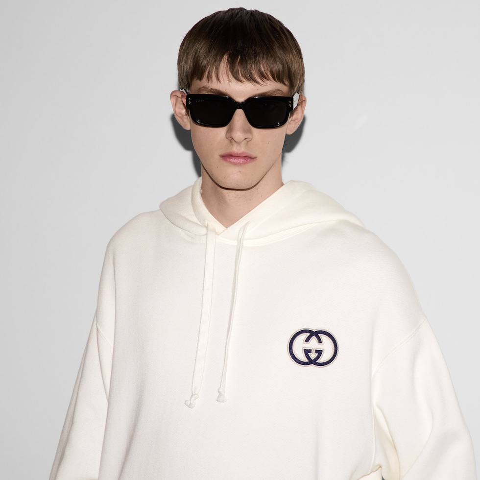 Cotton jersey hooded sweatshirt in off white GUCCI US