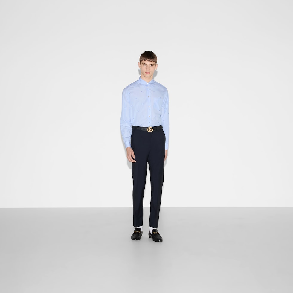 Striped cotton poplin shirt in light blue and white | GUCCI® US