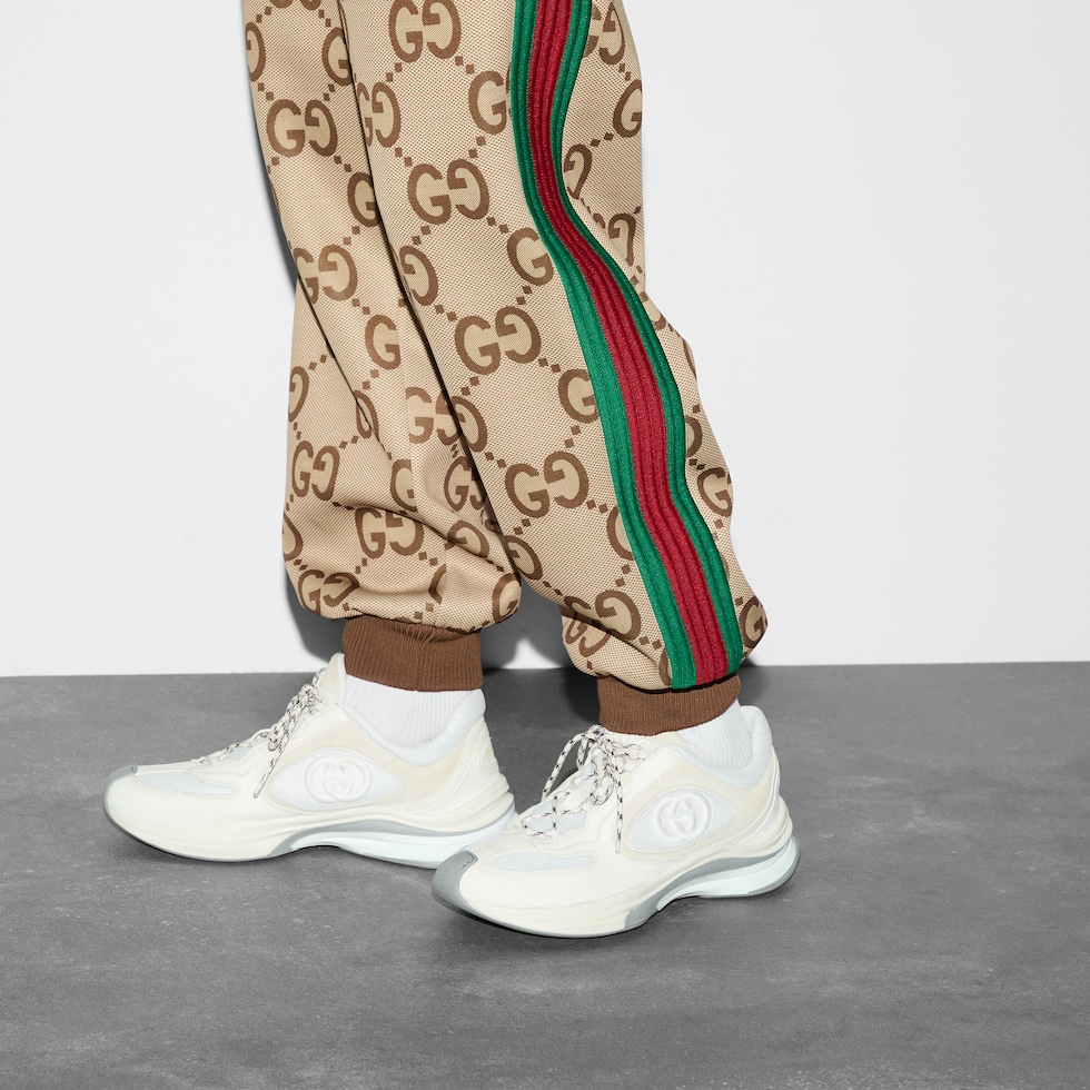 Jumbo GG track bottom with Web in beige and ebony | GUCCI® TR 