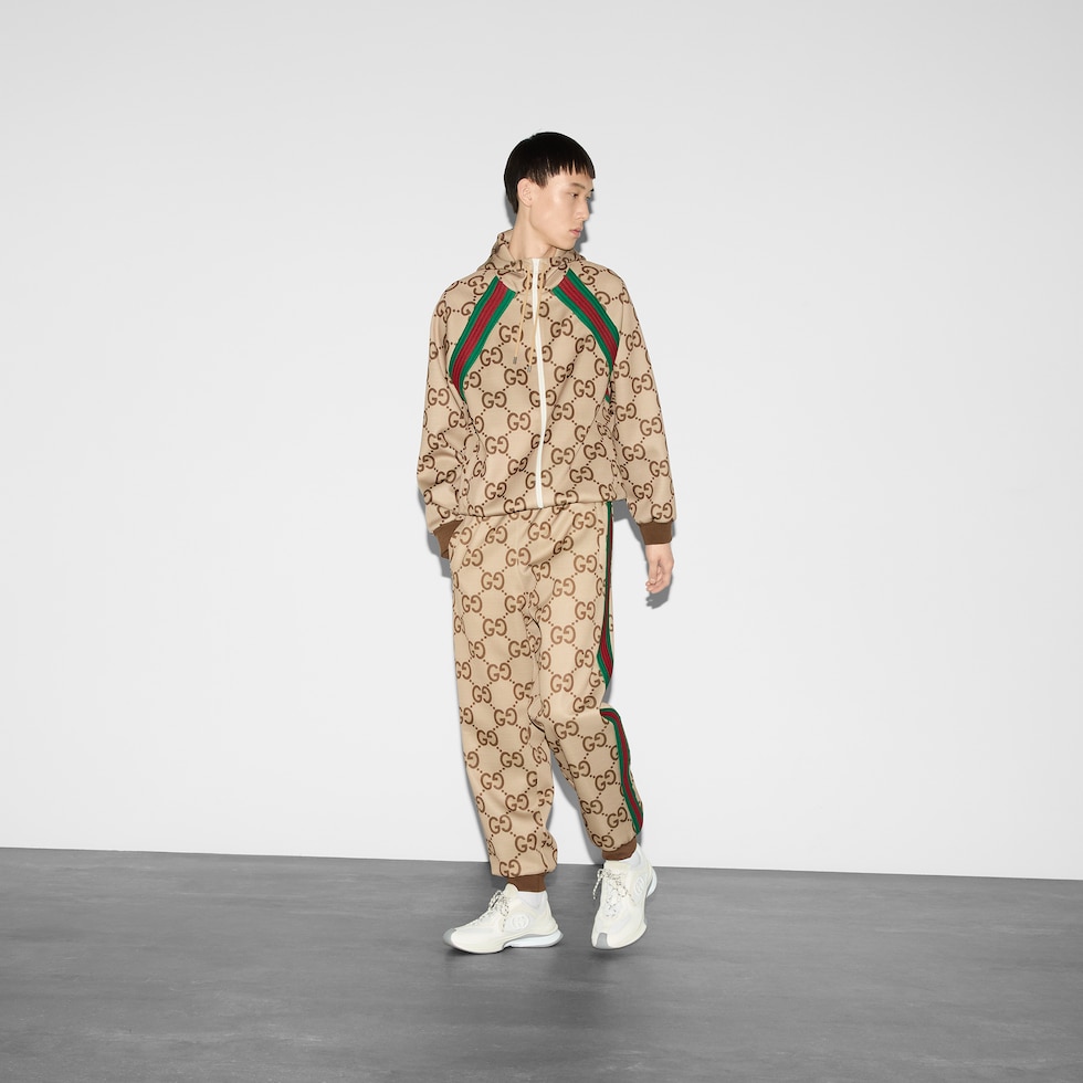 Jumbo GG track bottom with Web in beige and ebony | GUCCI® TR 