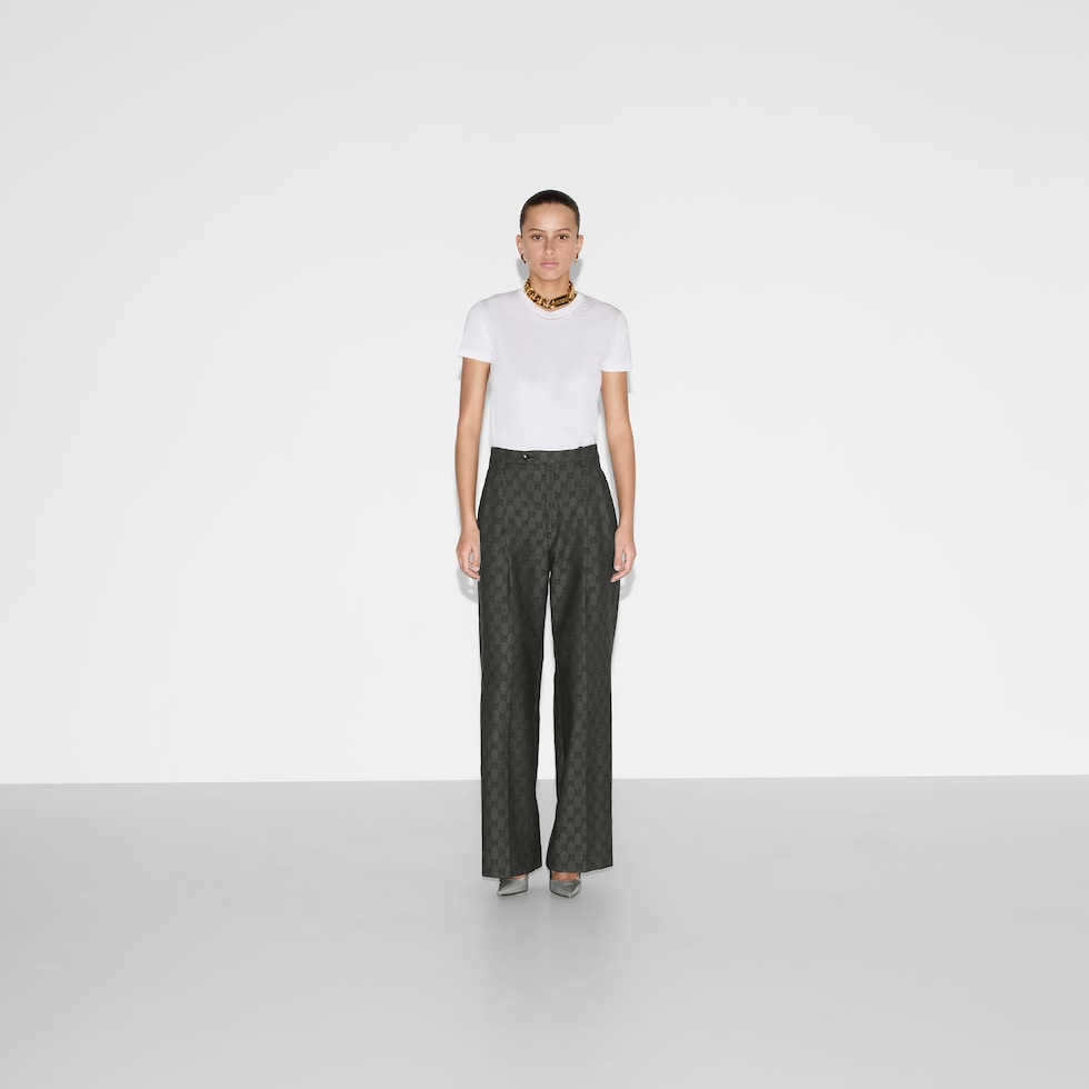 パンツ GUCCI DARK GREY WOOL WIDE TROUSERS GUCCI | Logo Wool Trousers | Men | Dark Grey | Flannels