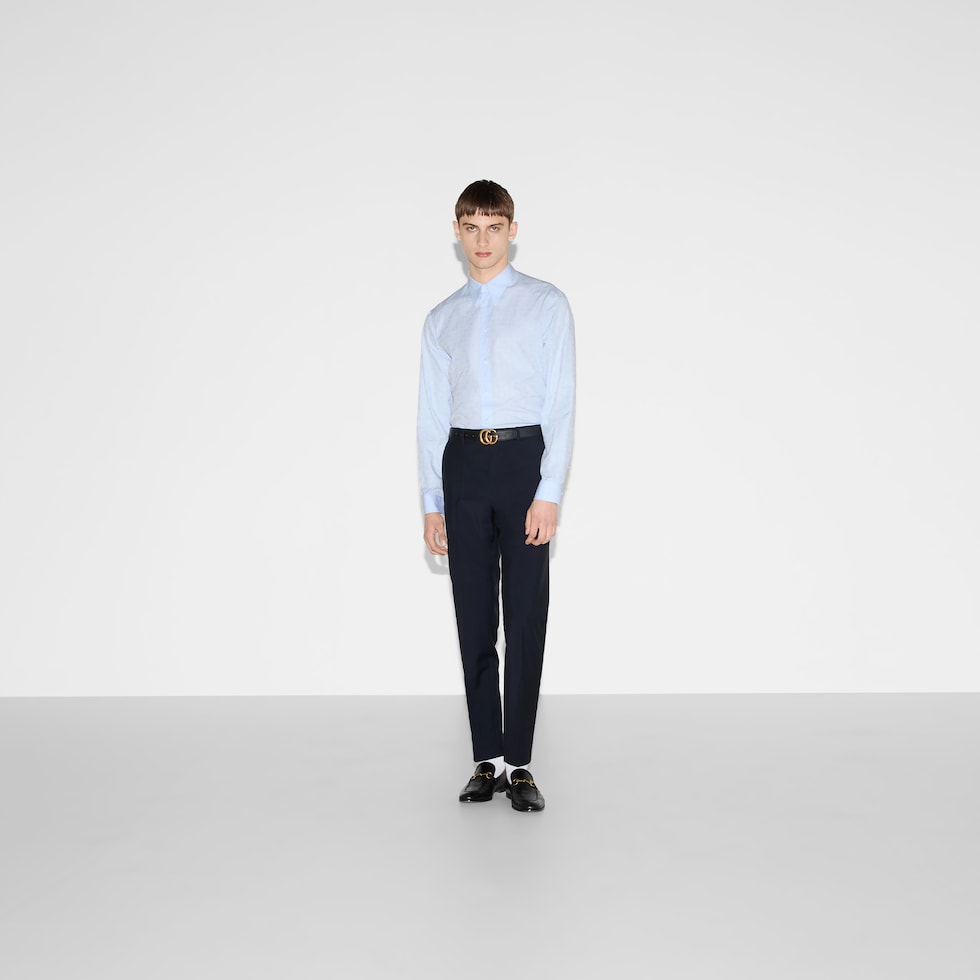 Horsebit jacquard cotton shirt in light blue | GUCCI® US