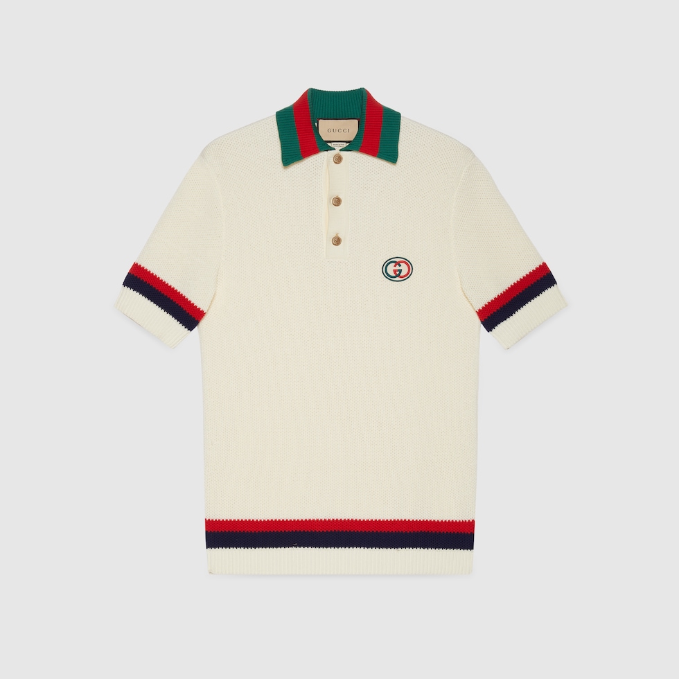 Playera polo de algodon tejido con tribanda Web inmarfil GUCCI MX