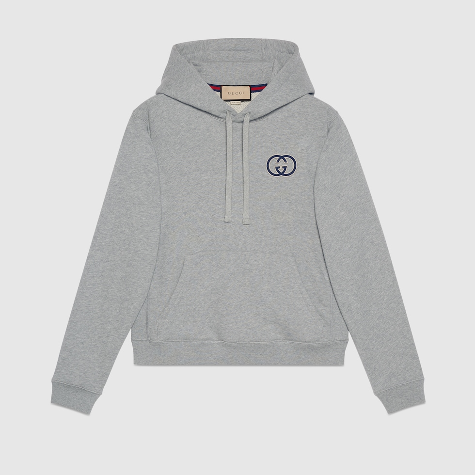 gusy  Cotton jersey hooded sweatshirt in gray | GUCCI® US